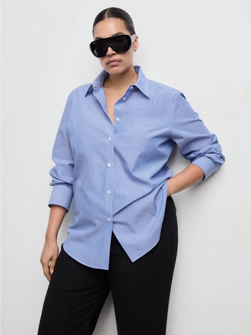 MANGO COTTON AND LYOCELL BLEND STRAIGHT SHIRT